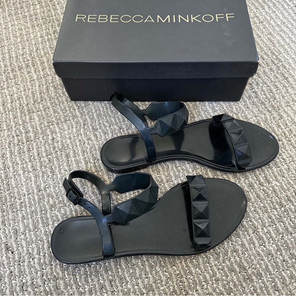 Rebecca Minkoff Glossy Black Ankle Strap Jelly Jana Sandals